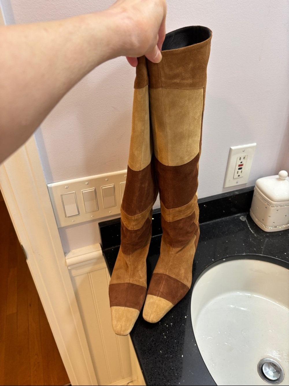 NWOT STAUD Brown Suede Patchwork Knee Boots